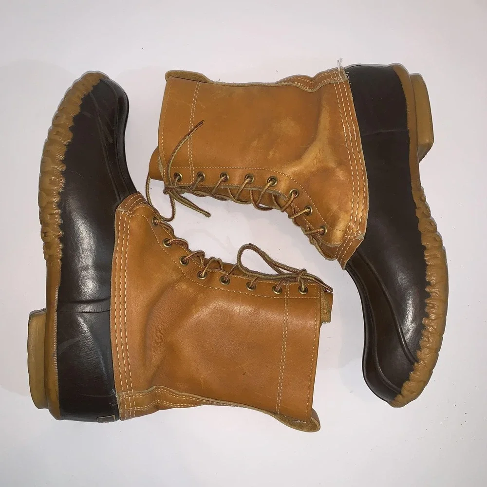 L.L. Bean Maine Hunting Boots Mens 12 Brown Leather Duck Waterproof USA
